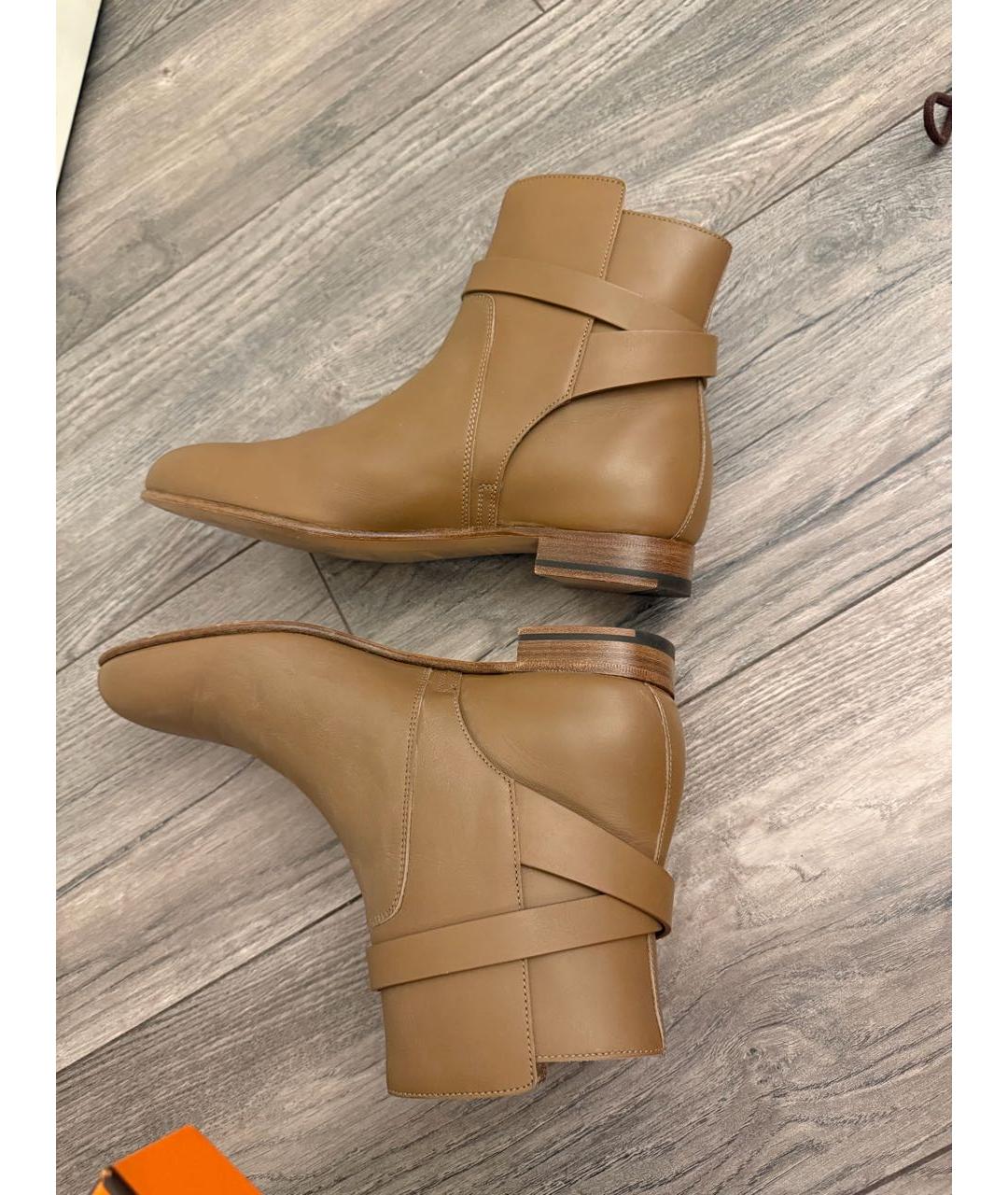 HERMES Горчичные кожаные ботильоны, фото 6