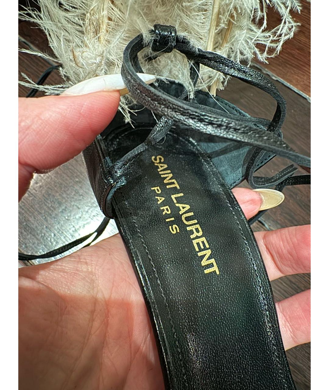 SAINT LAURENT Черные кожаные босоножки, фото 7