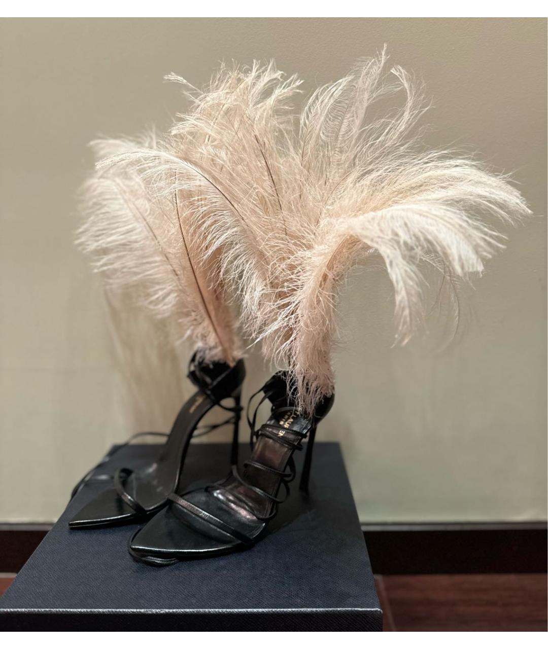 SAINT LAURENT Черные кожаные босоножки, фото 4