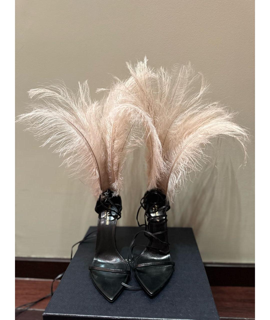 SAINT LAURENT Черные кожаные босоножки, фото 2