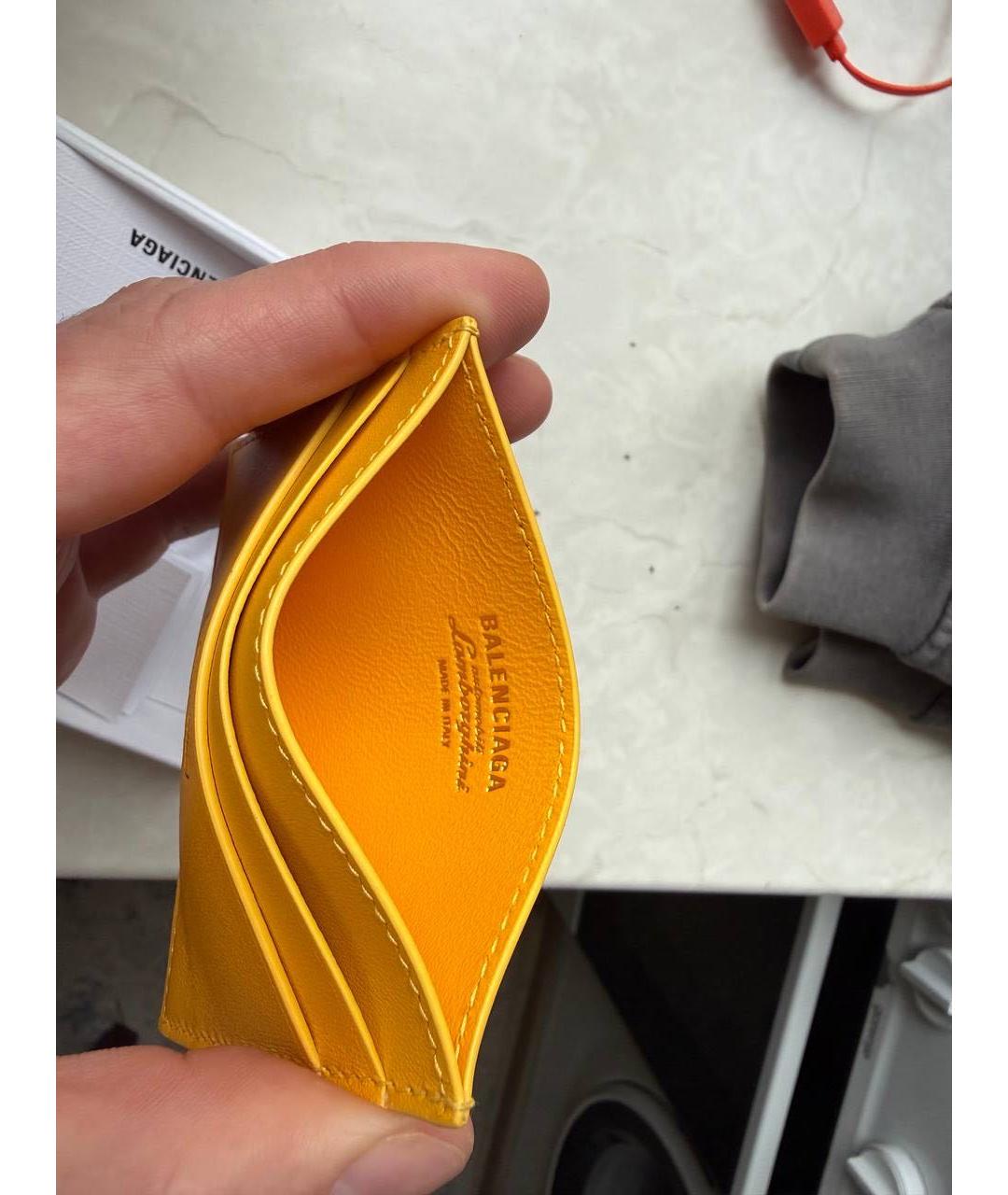 BALENCIAGA Желтый кожаный кардхолдер, фото 4