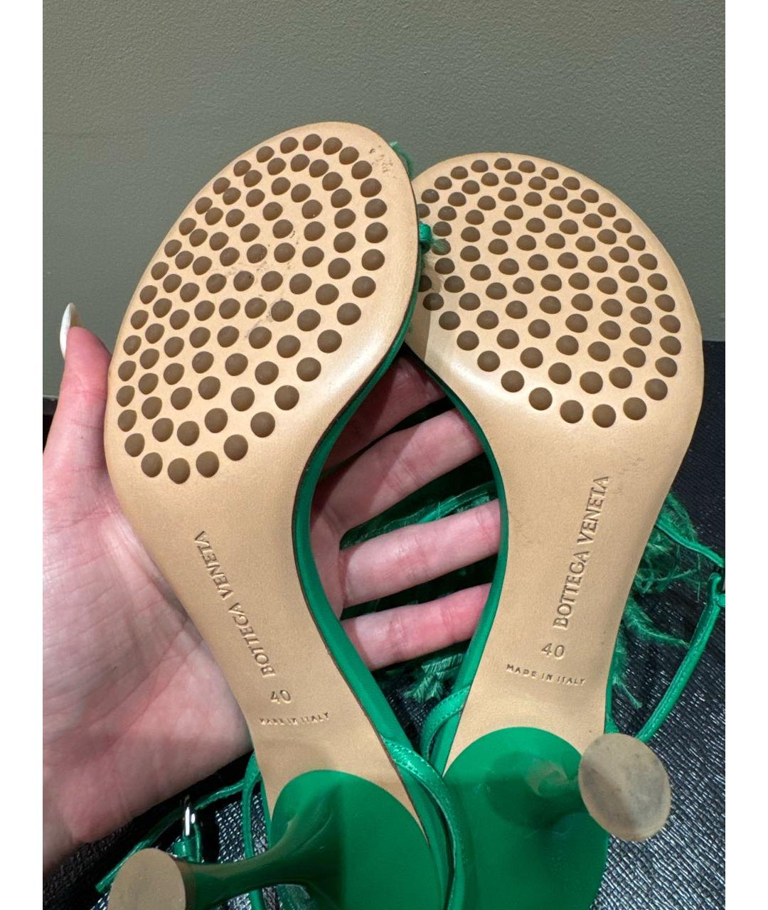 BOTTEGA VENETA Зеленые кожаные босоножки, фото 5