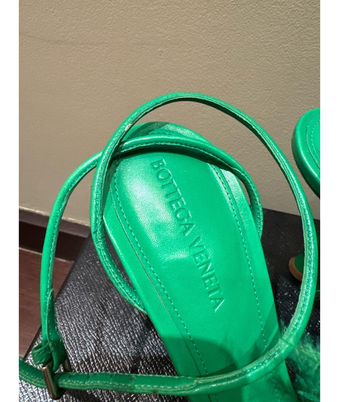 BOTTEGA VENETA Зеленые кожаные босоножки, фото 4