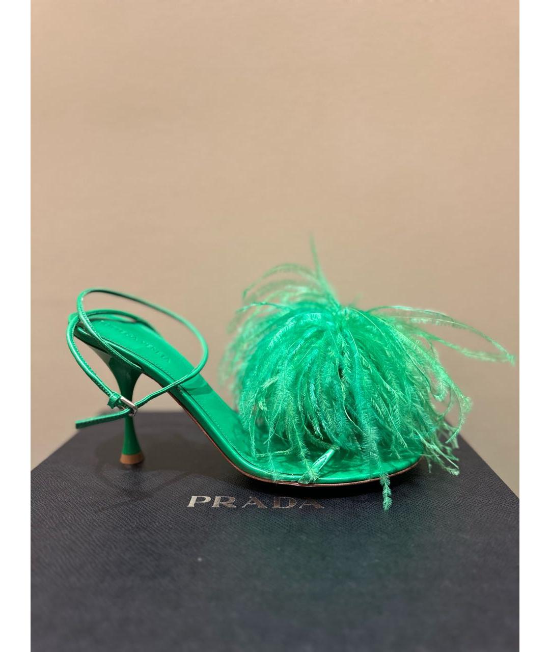 BOTTEGA VENETA Зеленые кожаные босоножки, фото 7