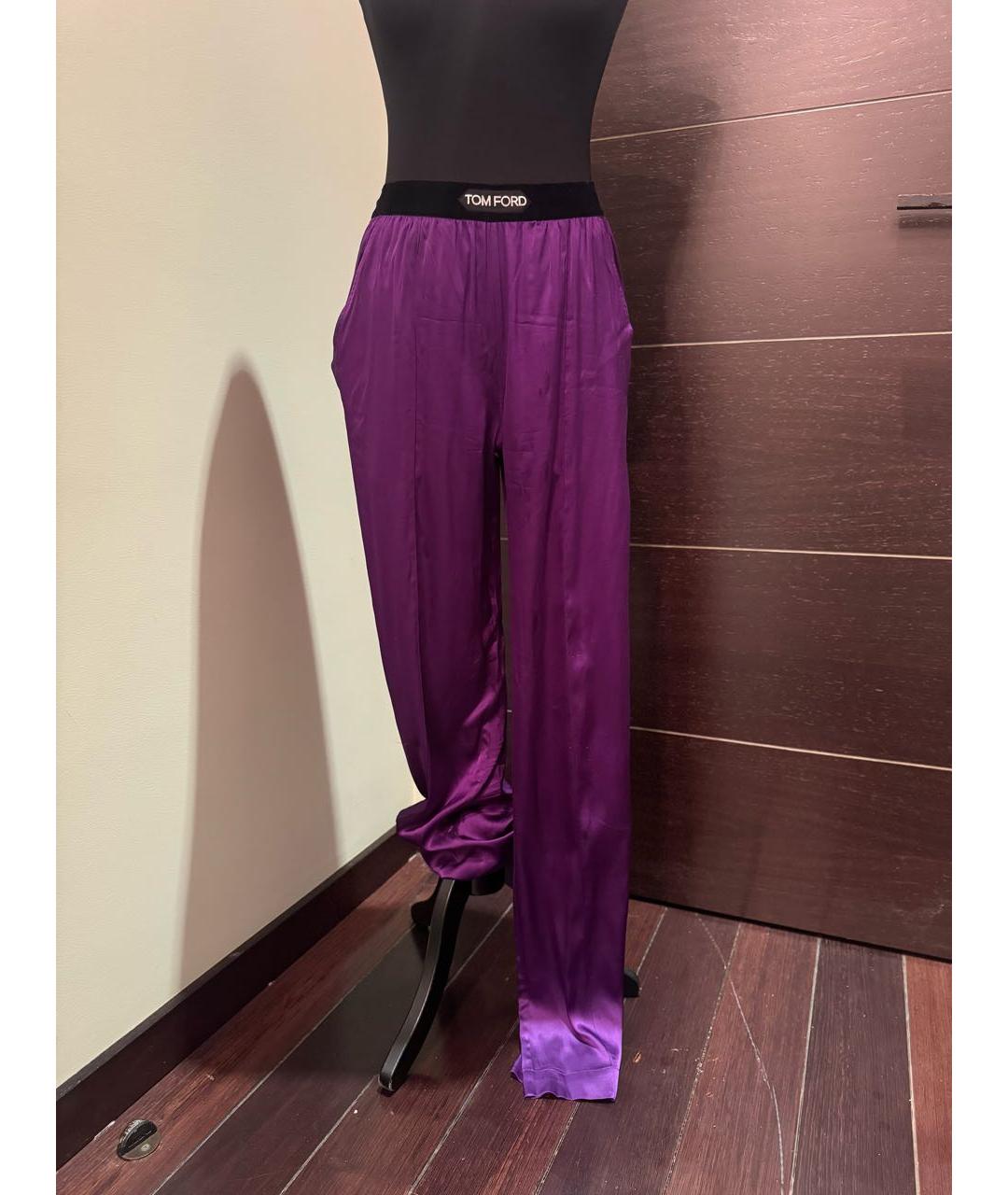 TOM FORD Фиолетовые шелковые прямые брюки, фото 6
