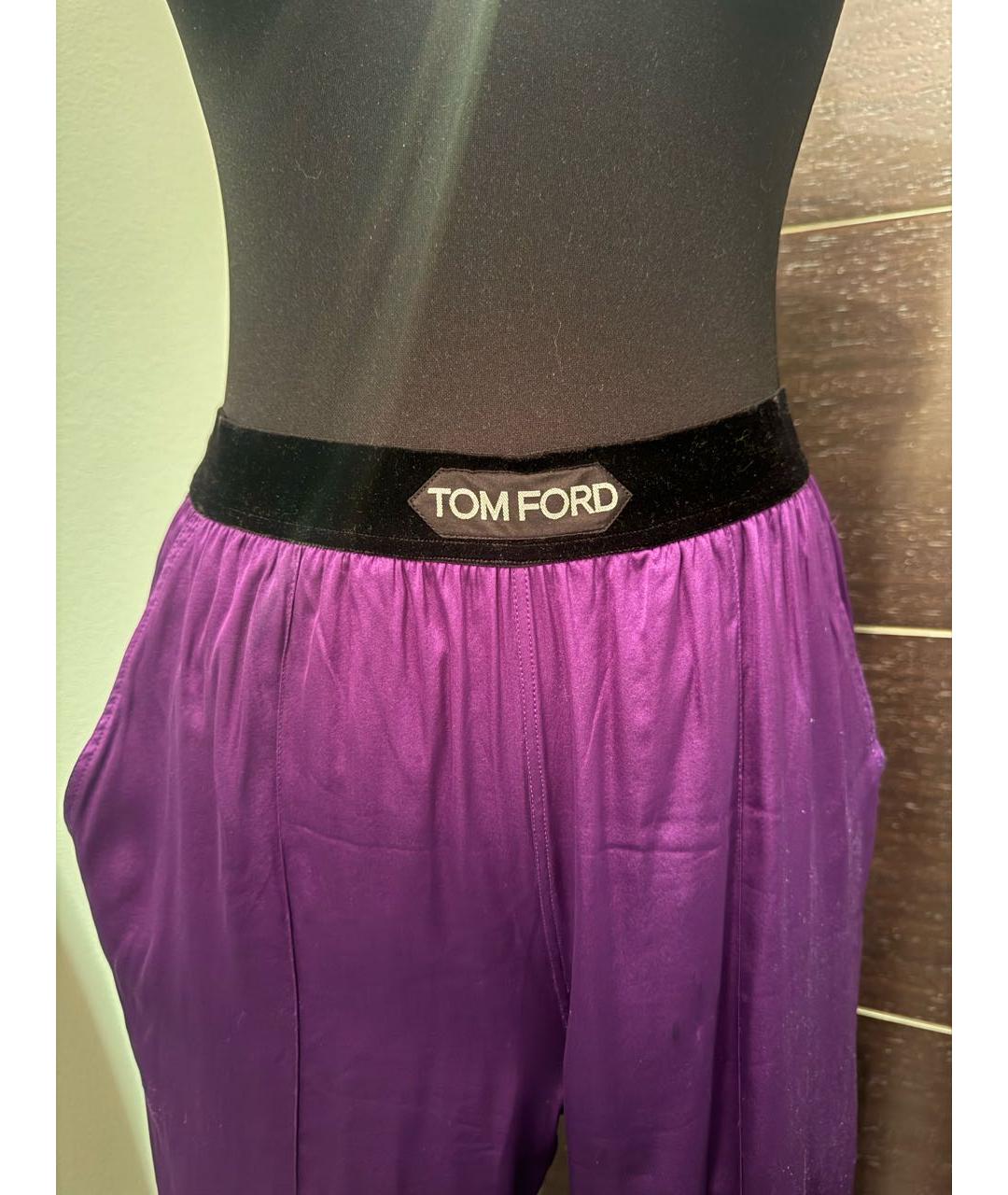 TOM FORD Фиолетовые шелковые прямые брюки, фото 3