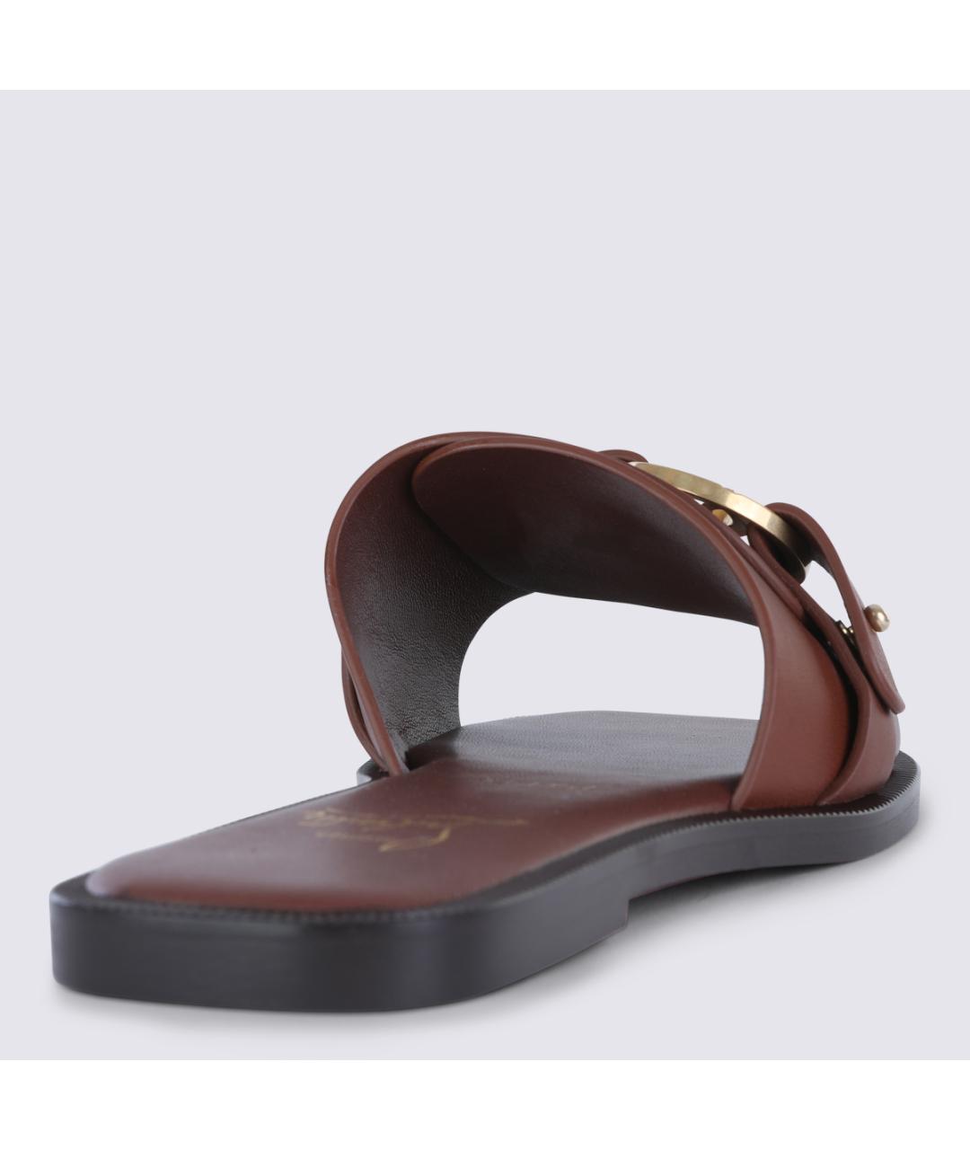 CHRISTIAN LOUBOUTIN Коричневые кожаные шлепанцы, фото 3