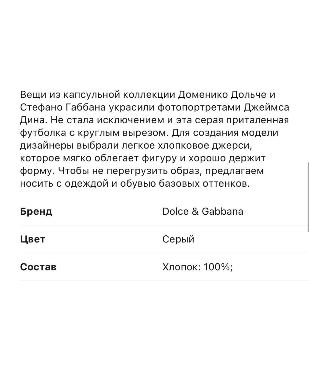 DOLCE&GABBANA Серая хлопковая футболка, фото 6