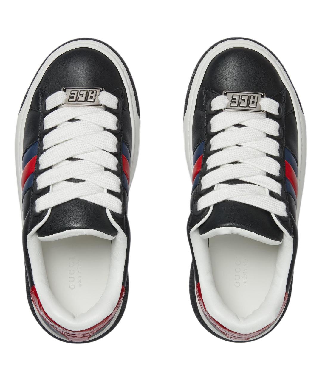 GUCCI Черные кожаные кроссовки, фото 4