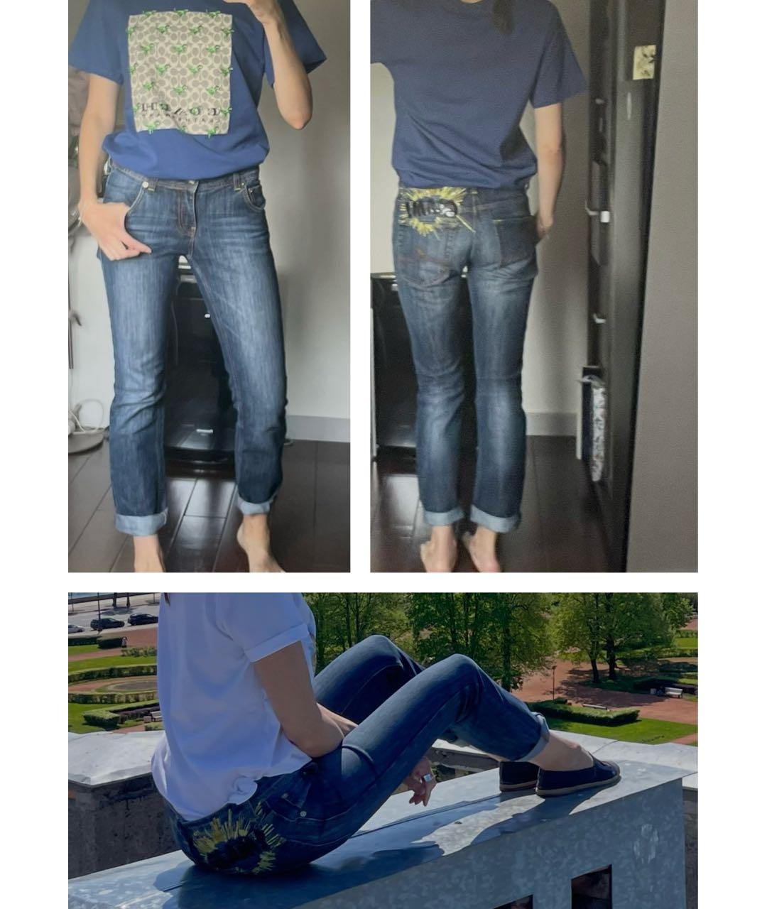 ICEBERG Синие хлопко-полиэстеровые прямые джинсы, фото 8