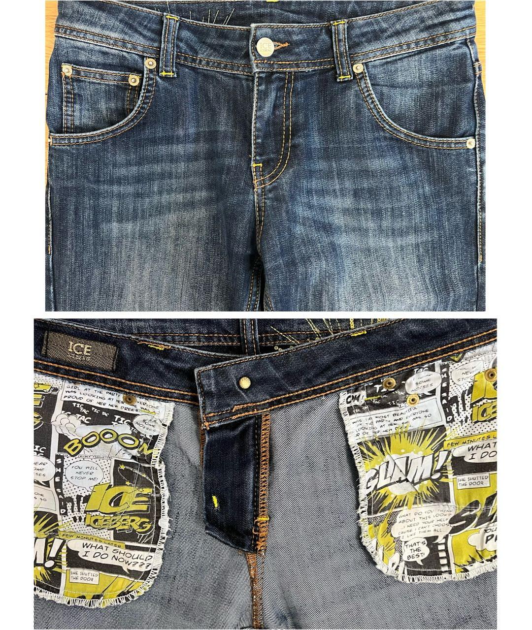 ICEBERG Синие хлопко-полиэстеровые прямые джинсы, фото 7