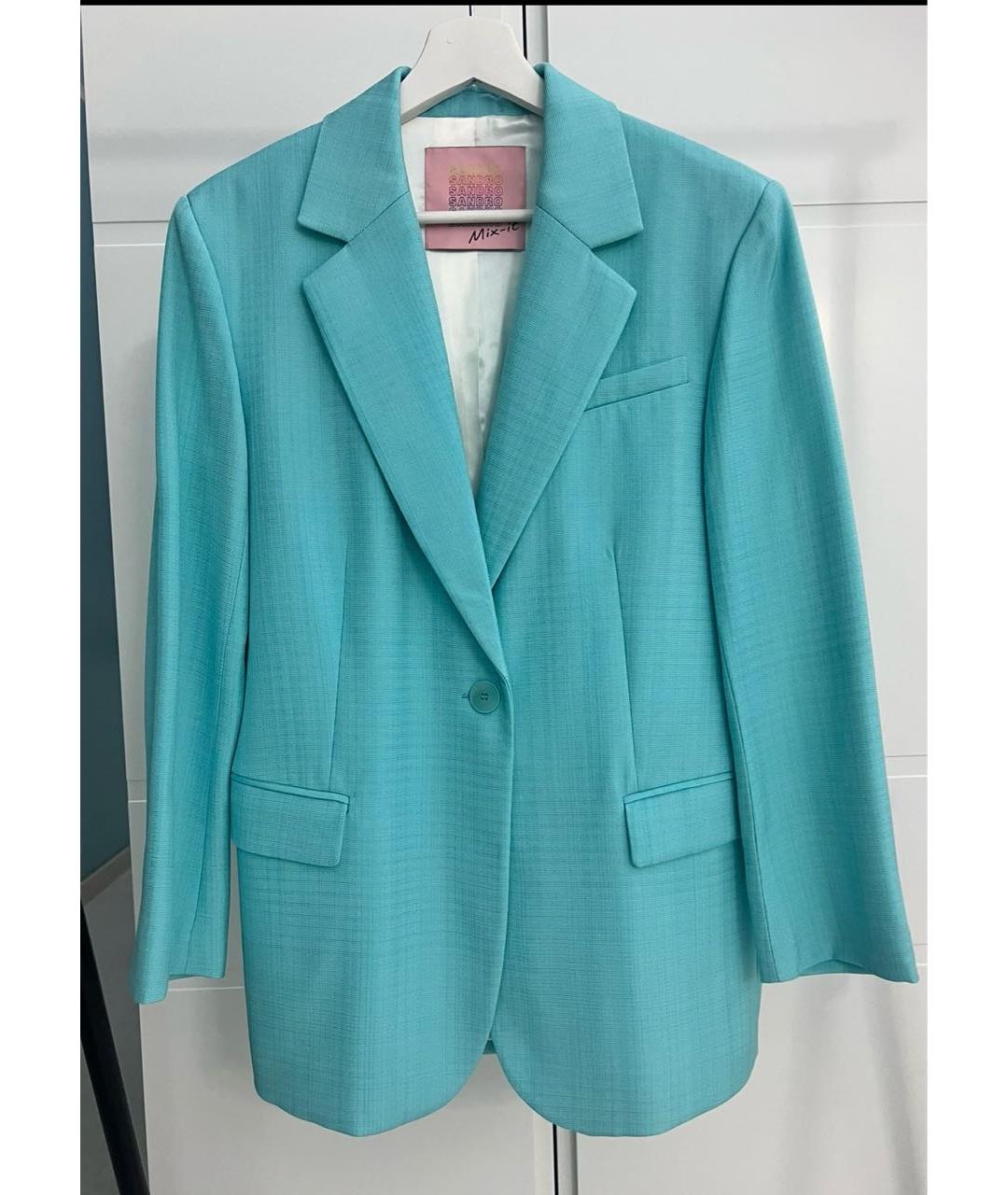 SANDRO Бирюзовый синтетический жакет/пиджак, фото 8