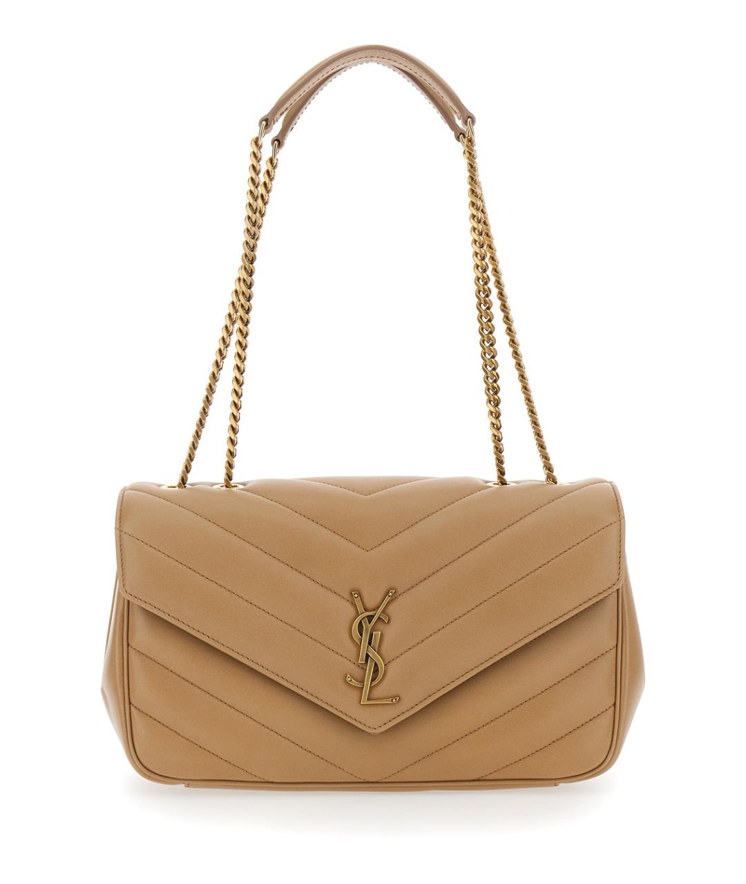 SAINT LAURENT Бежевая кожаная сумка через плечо, фото 1