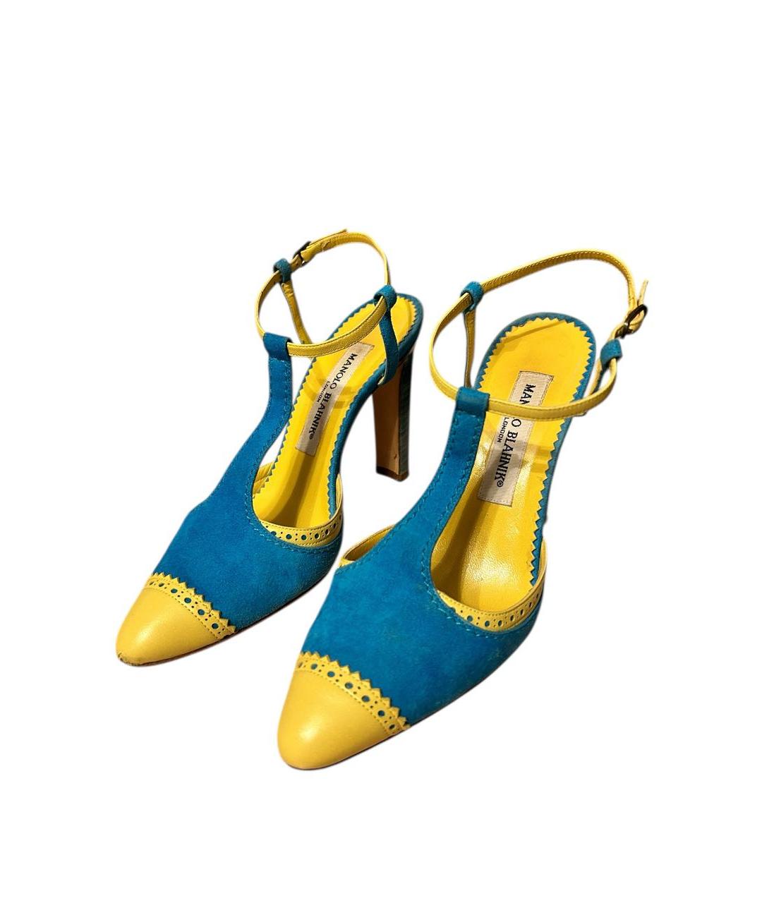 MANOLO BLAHNIK Бирюзовые замшевые босоножки, фото 5