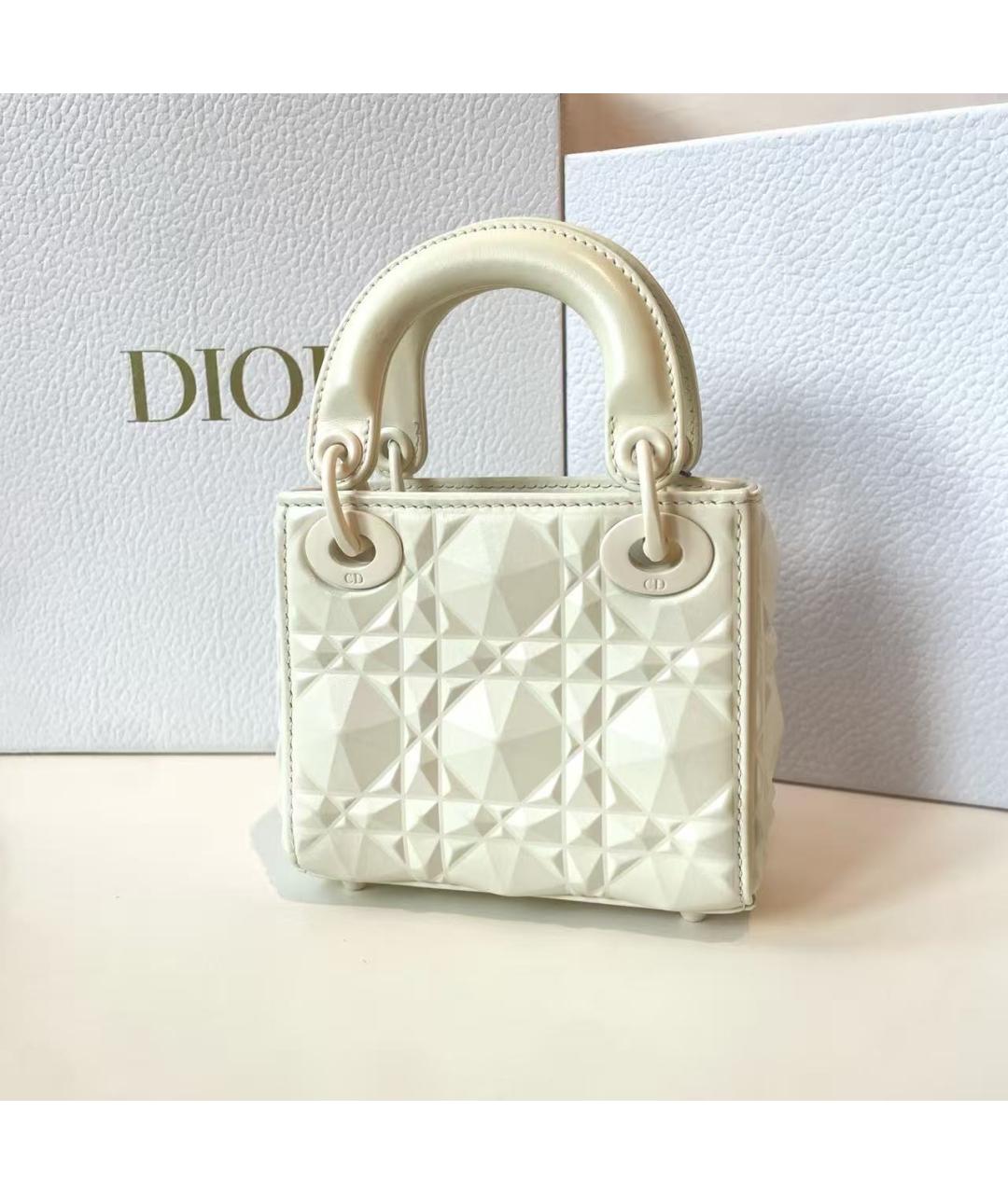 CHRISTIAN DIOR Белая кожаная сумка с короткими ручками, фото 2