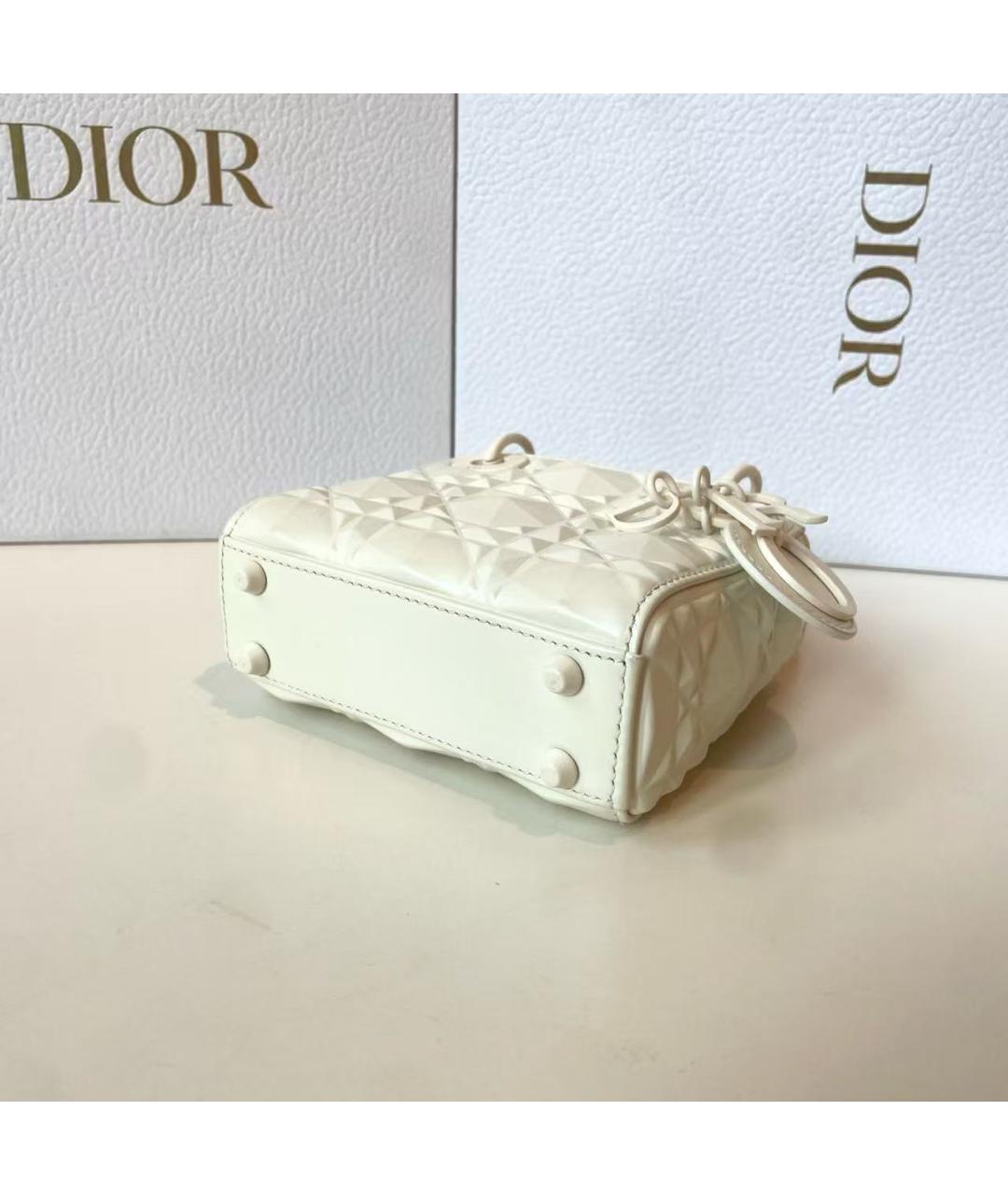 CHRISTIAN DIOR Белая кожаная сумка с короткими ручками, фото 3