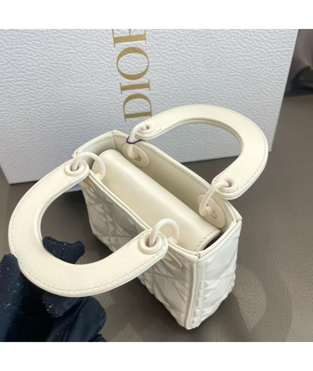 CHRISTIAN DIOR Белая кожаная сумка с короткими ручками, фото 5