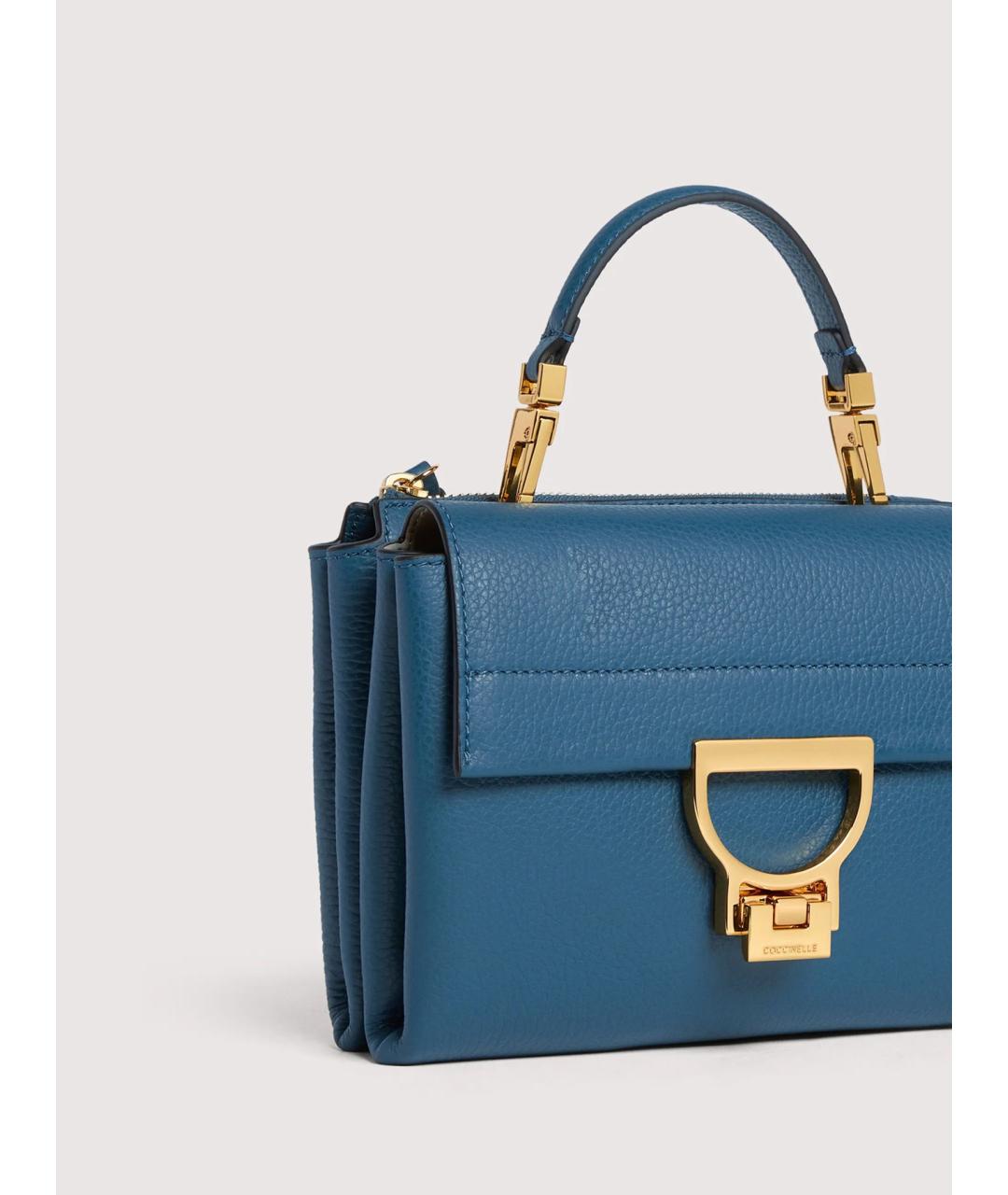 COCCINELLE Синяя кожаная сумка с короткими ручками, фото 4