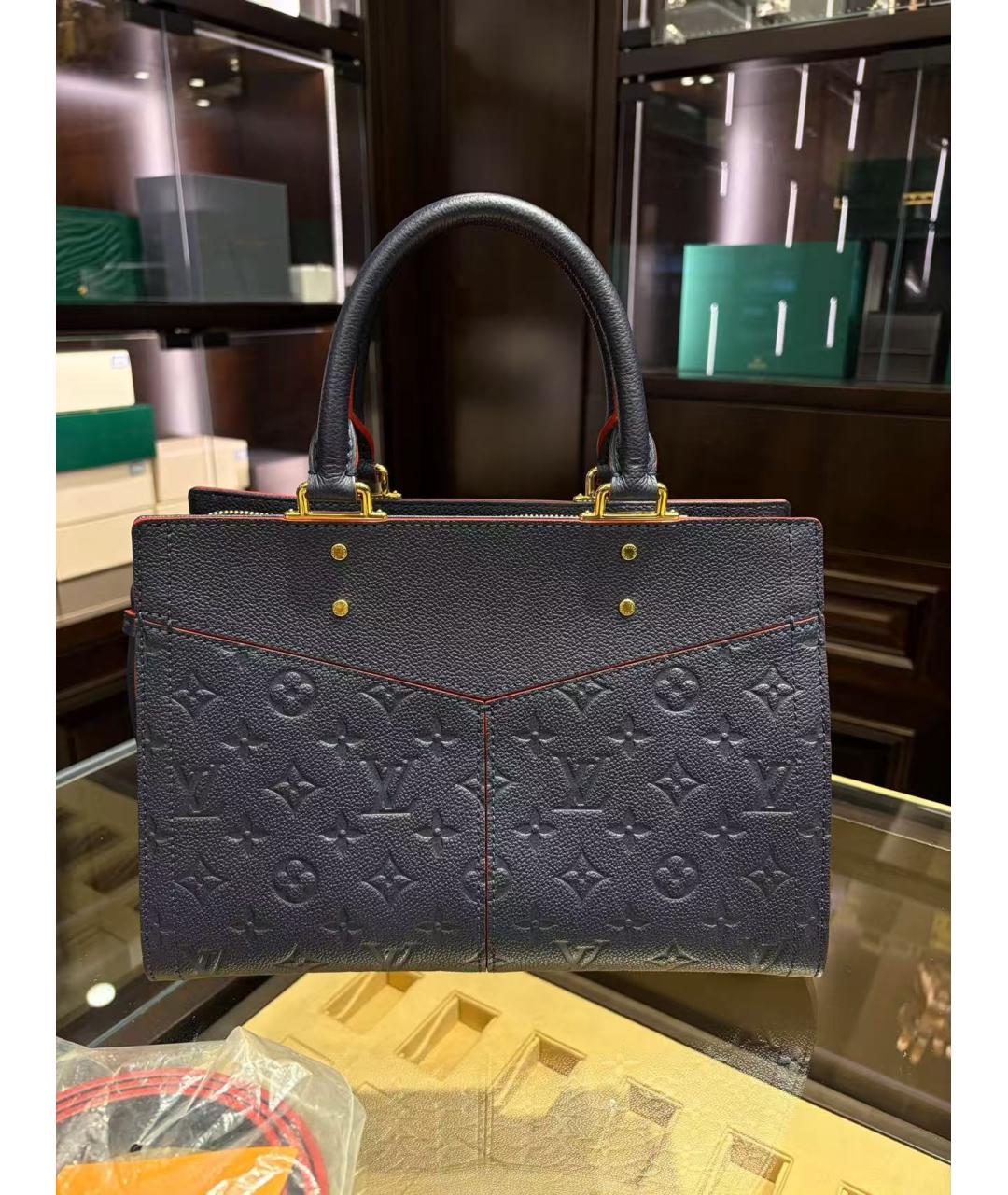 LOUIS VUITTON Темно-синяя кожаная сумка с короткими ручками, фото 4