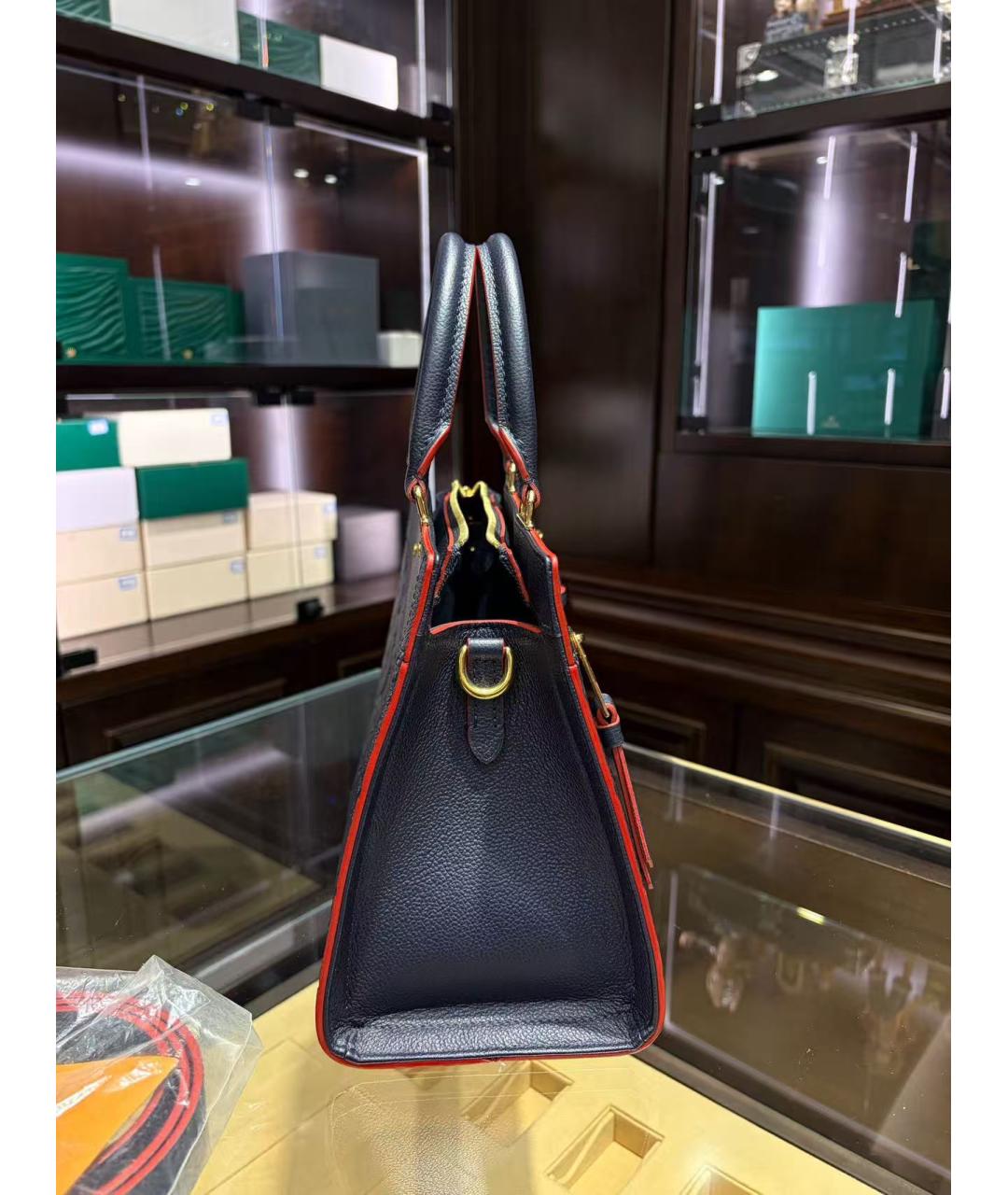 LOUIS VUITTON Темно-синяя кожаная сумка с короткими ручками, фото 6