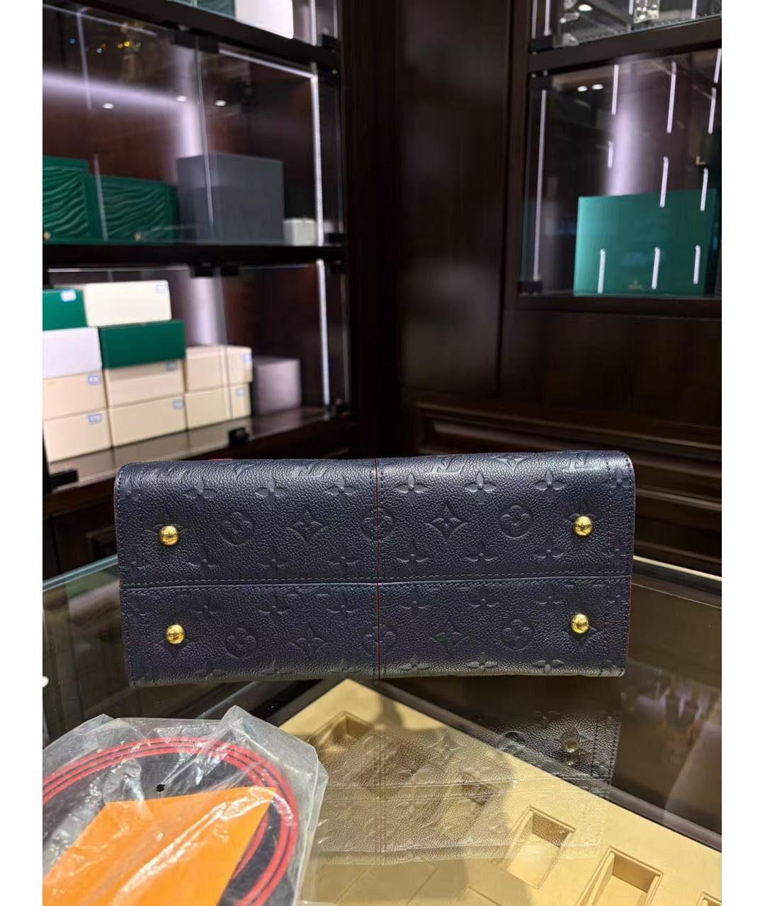 LOUIS VUITTON Темно-синяя кожаная сумка с короткими ручками, фото 7