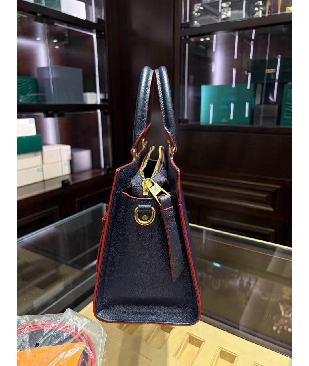 LOUIS VUITTON Темно-синяя кожаная сумка с короткими ручками, фото 5