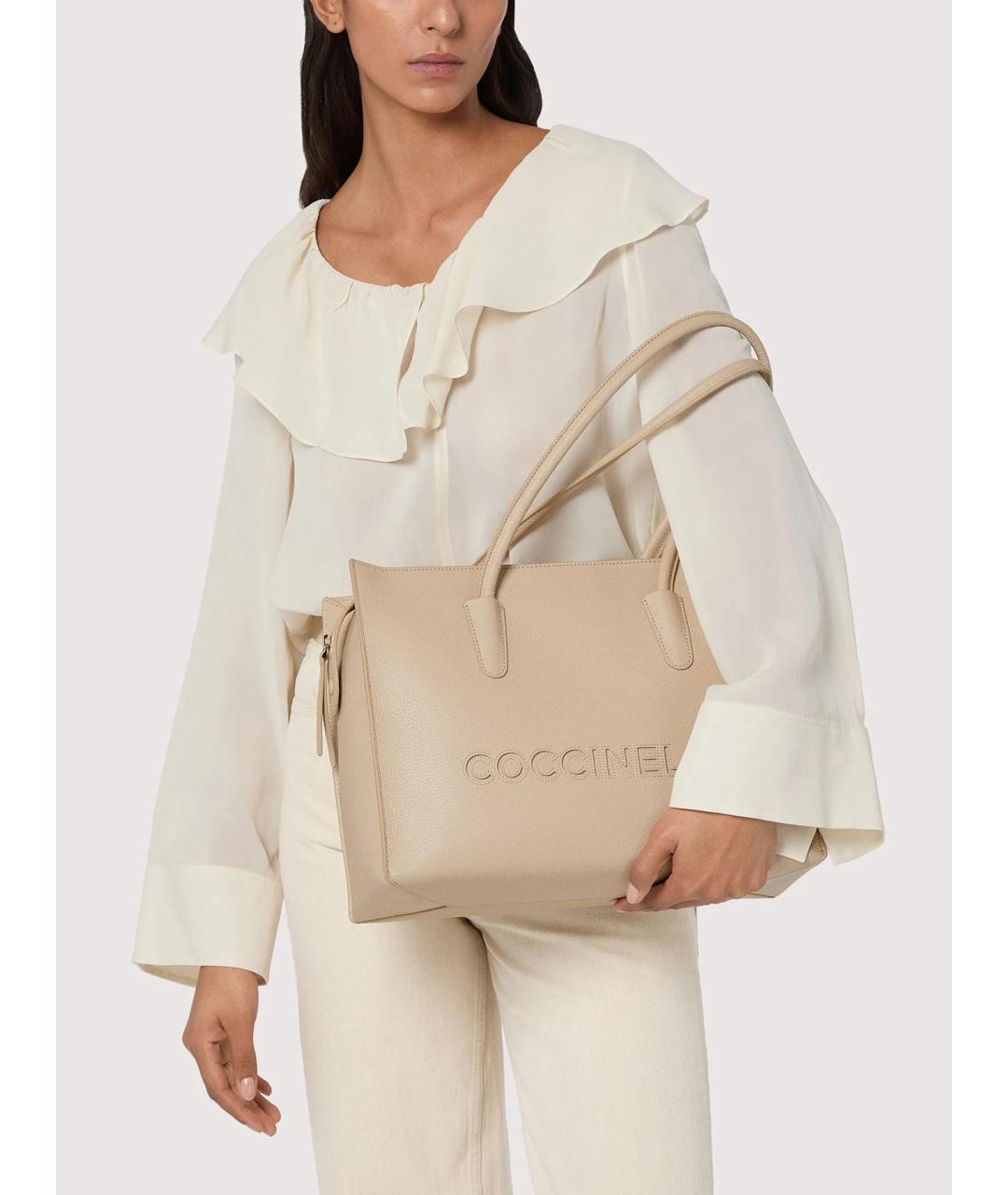 COCCINELLE Бежевая кожаная сумка через плечо, фото 2