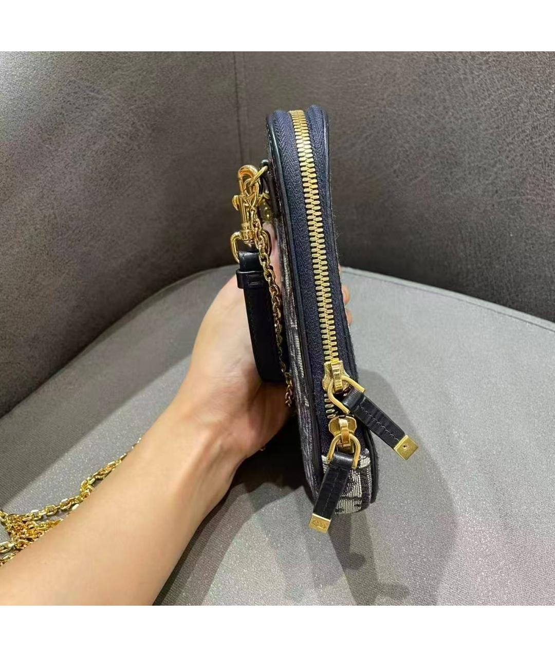 CHRISTIAN DIOR Темно-синяя жаккардовая сумка через плечо, фото 4