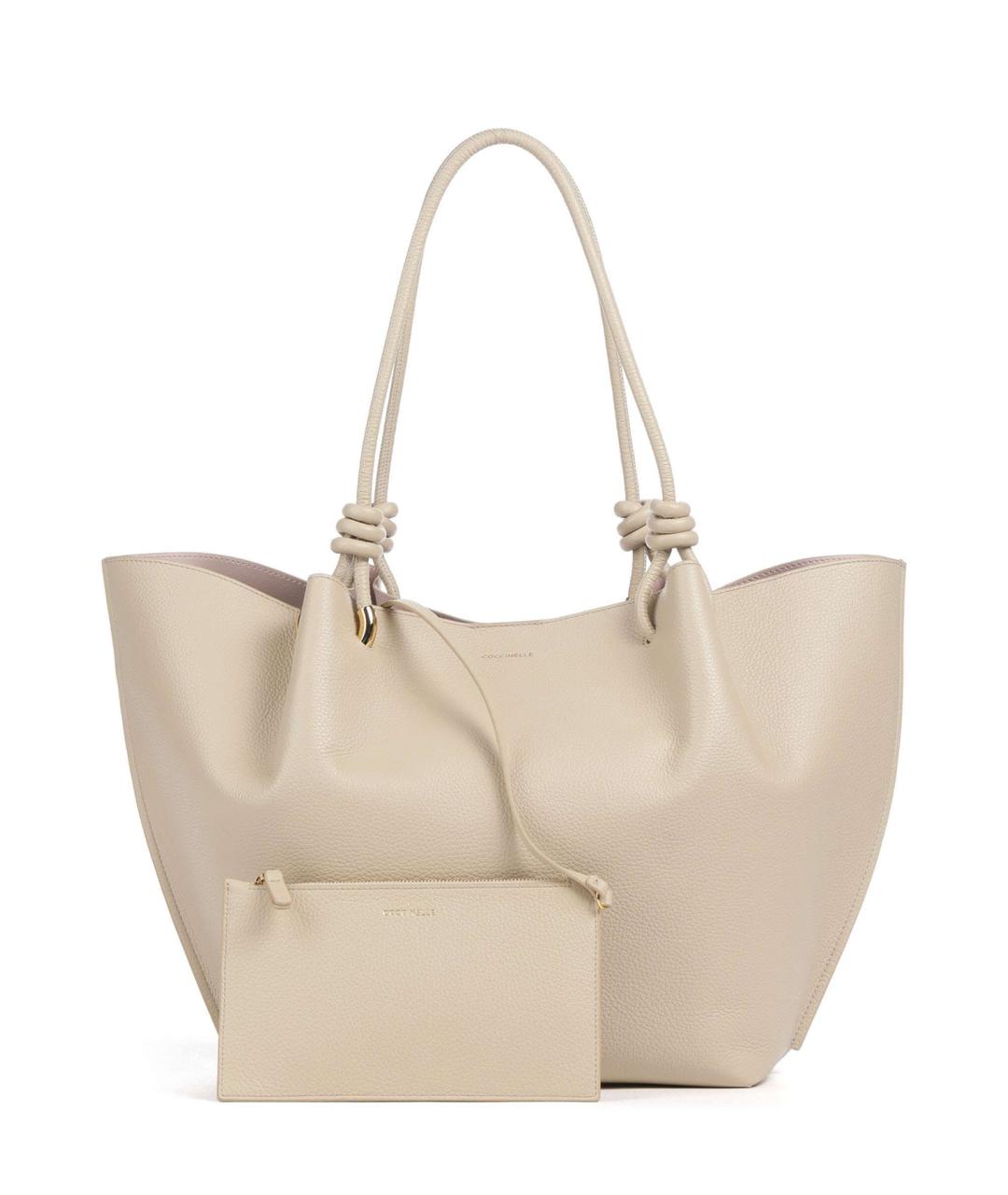 COCCINELLE Бежевая кожаная сумка тоут, фото 3