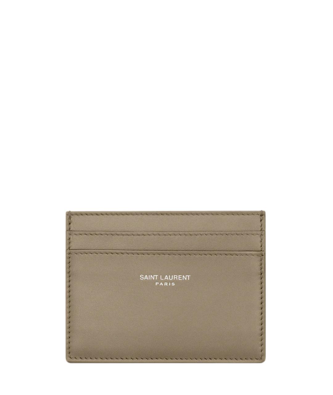 SAINT LAURENT Коричневый кожаный кардхолдер, фото 1