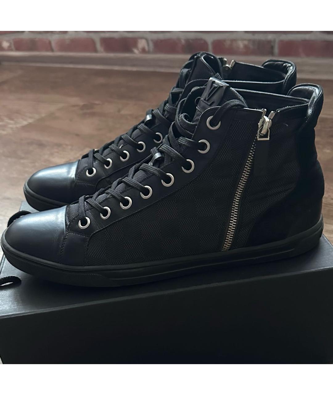 LOUIS VUITTON Черные кожаные высокие кроссовки / кеды, фото 7