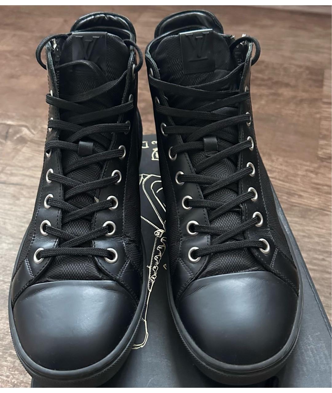 LOUIS VUITTON Черные кожаные высокие кроссовки / кеды, фото 3