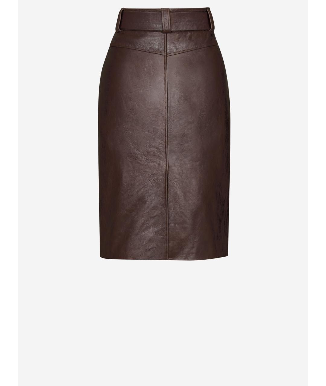 SAINT LAURENT Коричневая кожаная юбка мини, фото 2
