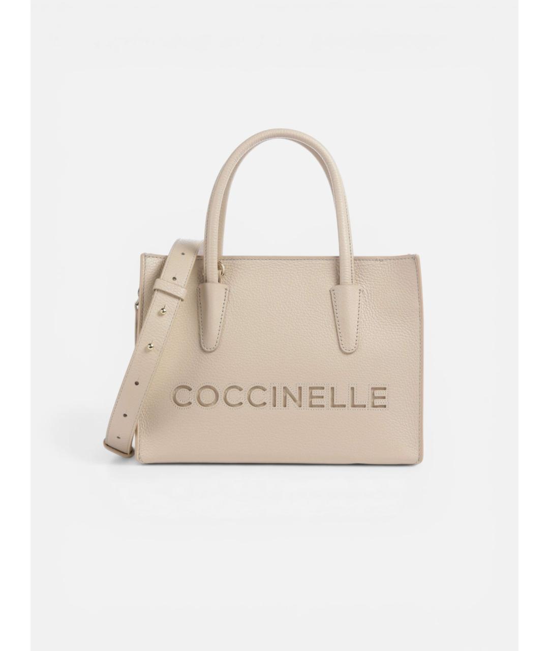 COCCINELLE Бежевая кожаная сумка с короткими ручками, фото 6