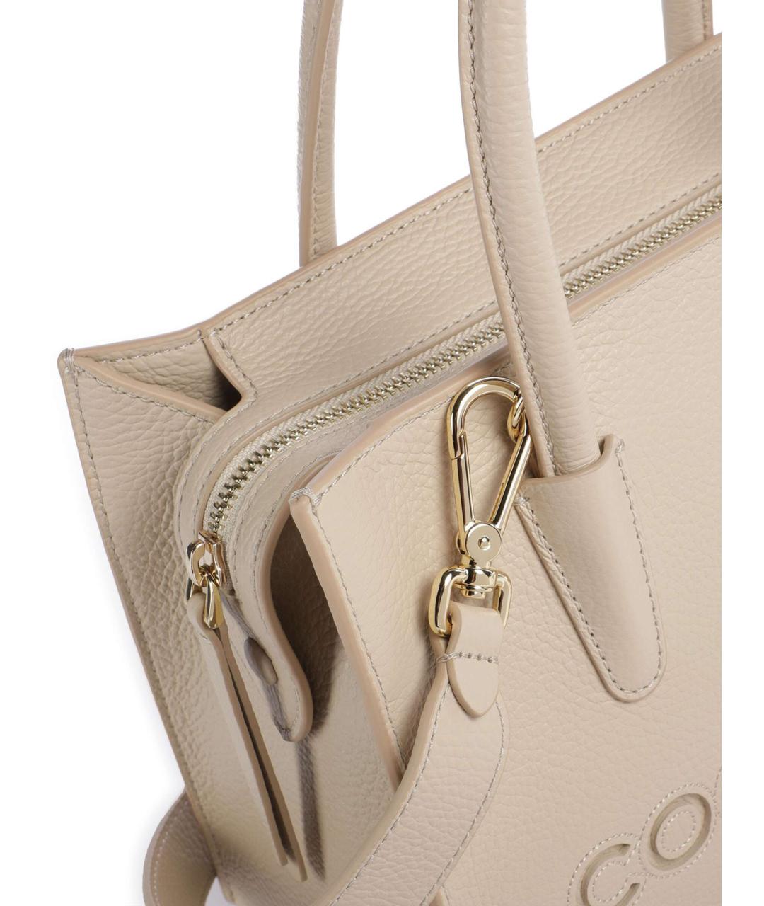 COCCINELLE Бежевая кожаная сумка с короткими ручками, фото 4