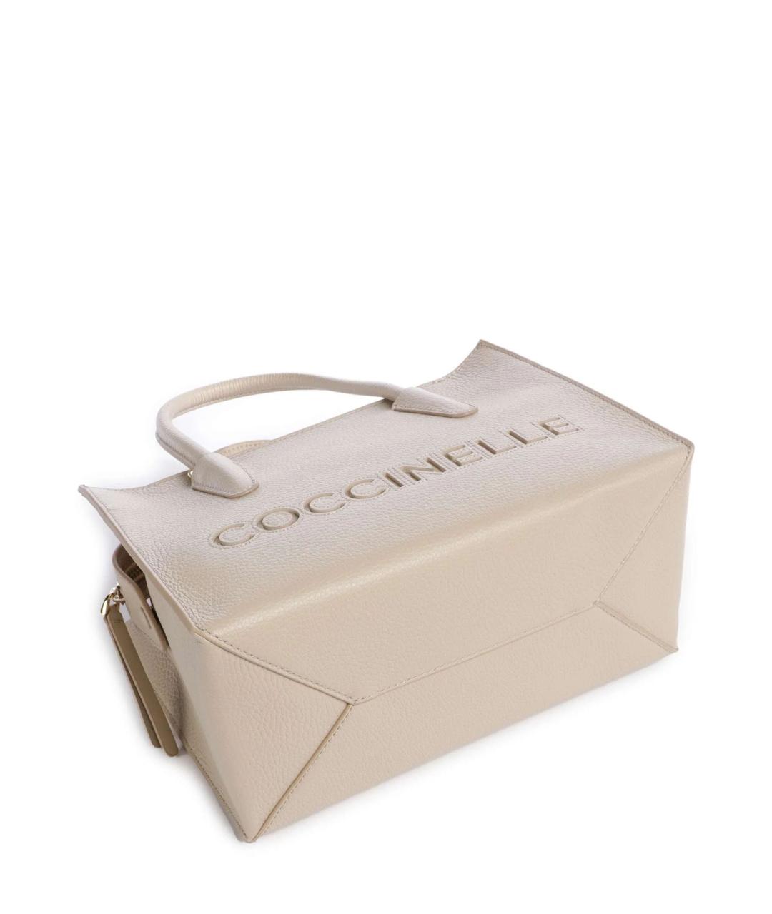 COCCINELLE Бежевая кожаная сумка с короткими ручками, фото 5
