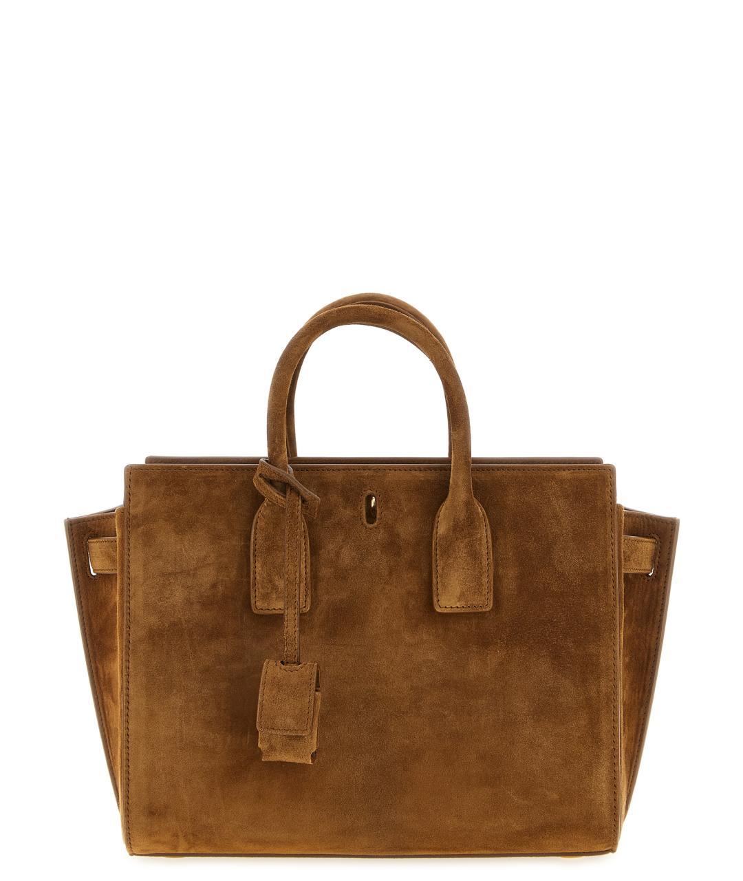 SAINT LAURENT Коричневая замшевая сумка тоут, фото 1