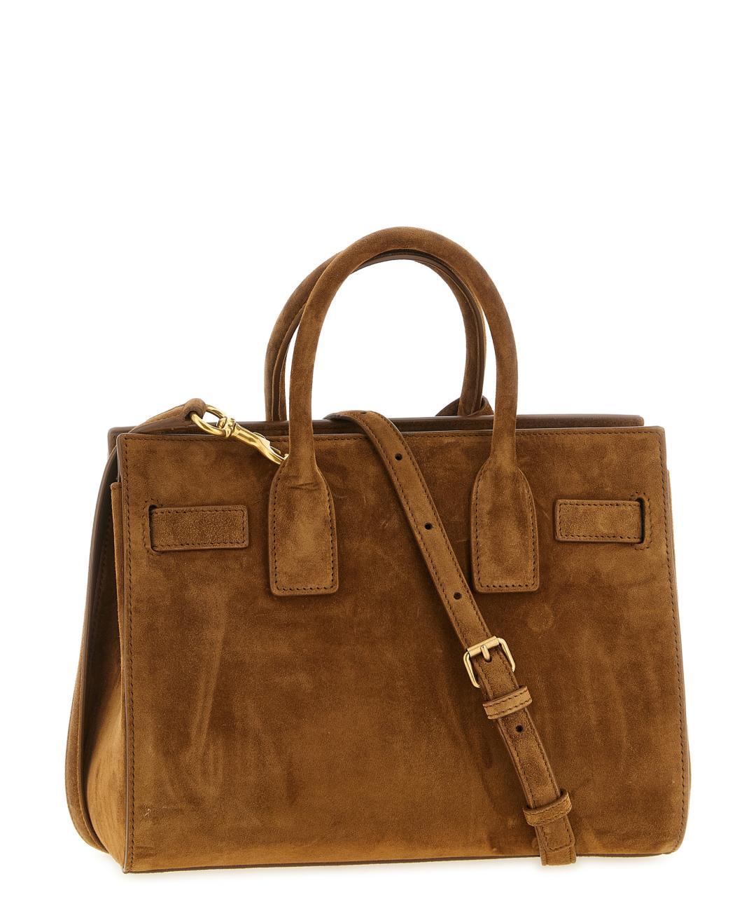 SAINT LAURENT Коричневая замшевая сумка тоут, фото 3