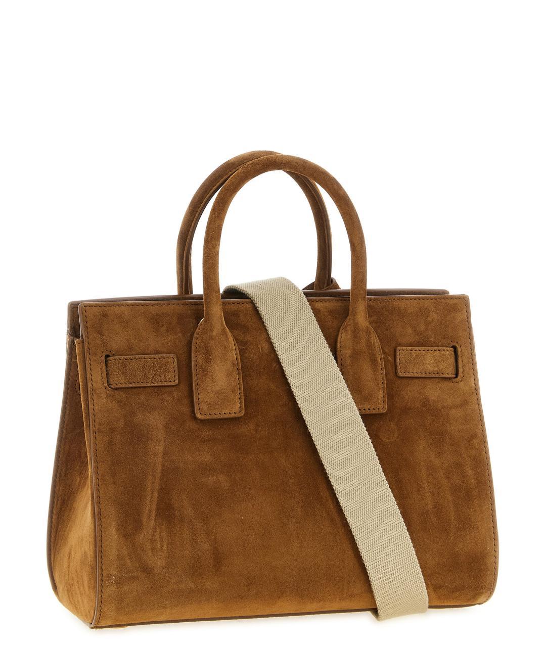 SAINT LAURENT Коричневая замшевая сумка тоут, фото 2