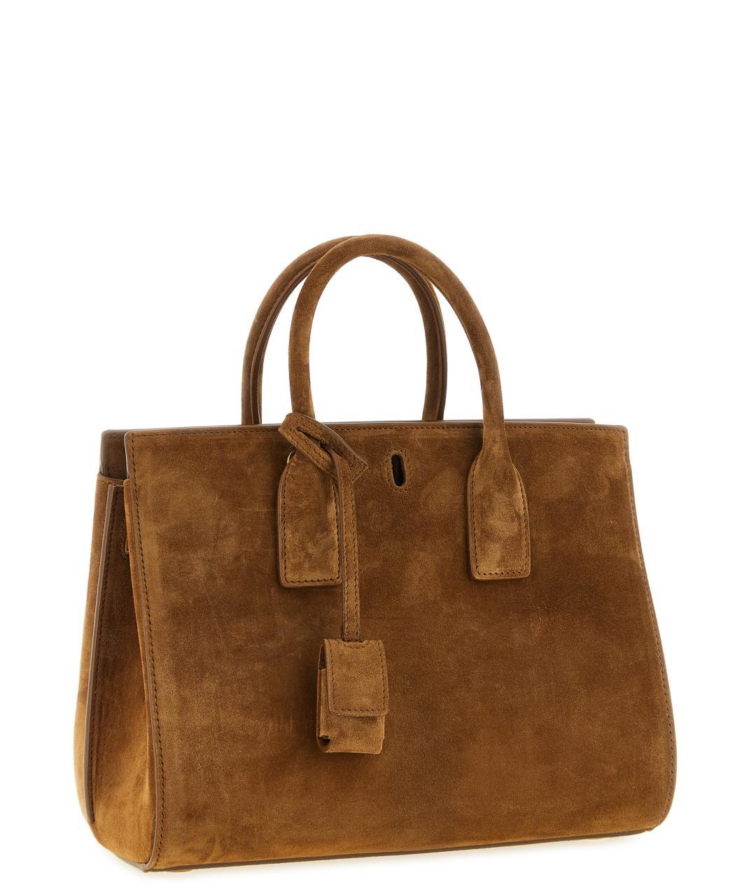 SAINT LAURENT Коричневая замшевая сумка тоут, фото 4