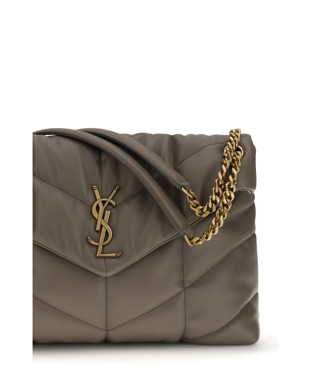 SAINT LAURENT Бежевая кожаная сумка через плечо, фото 4