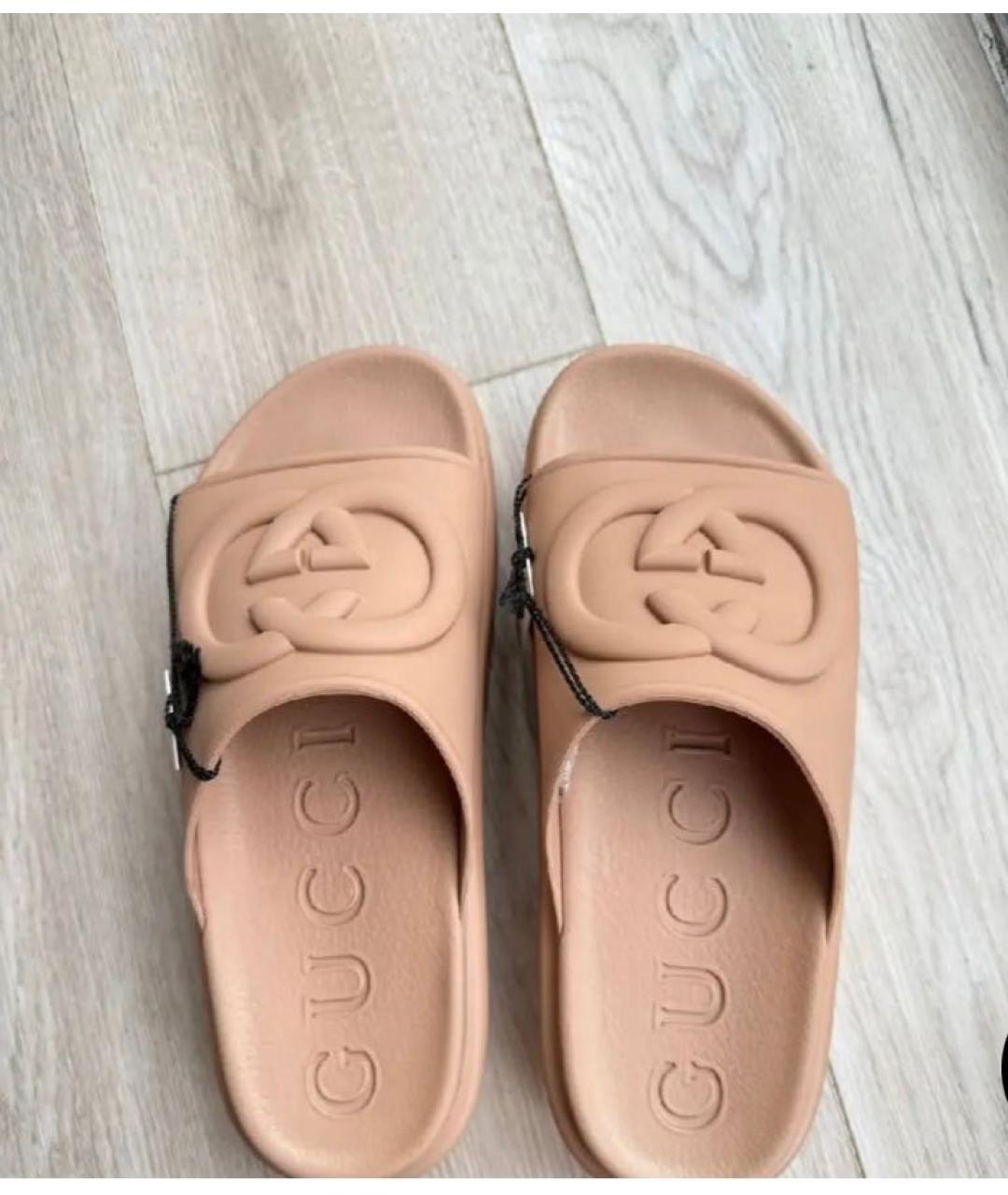 GUCCI Бежевые резиновые шлепанцы, фото 3