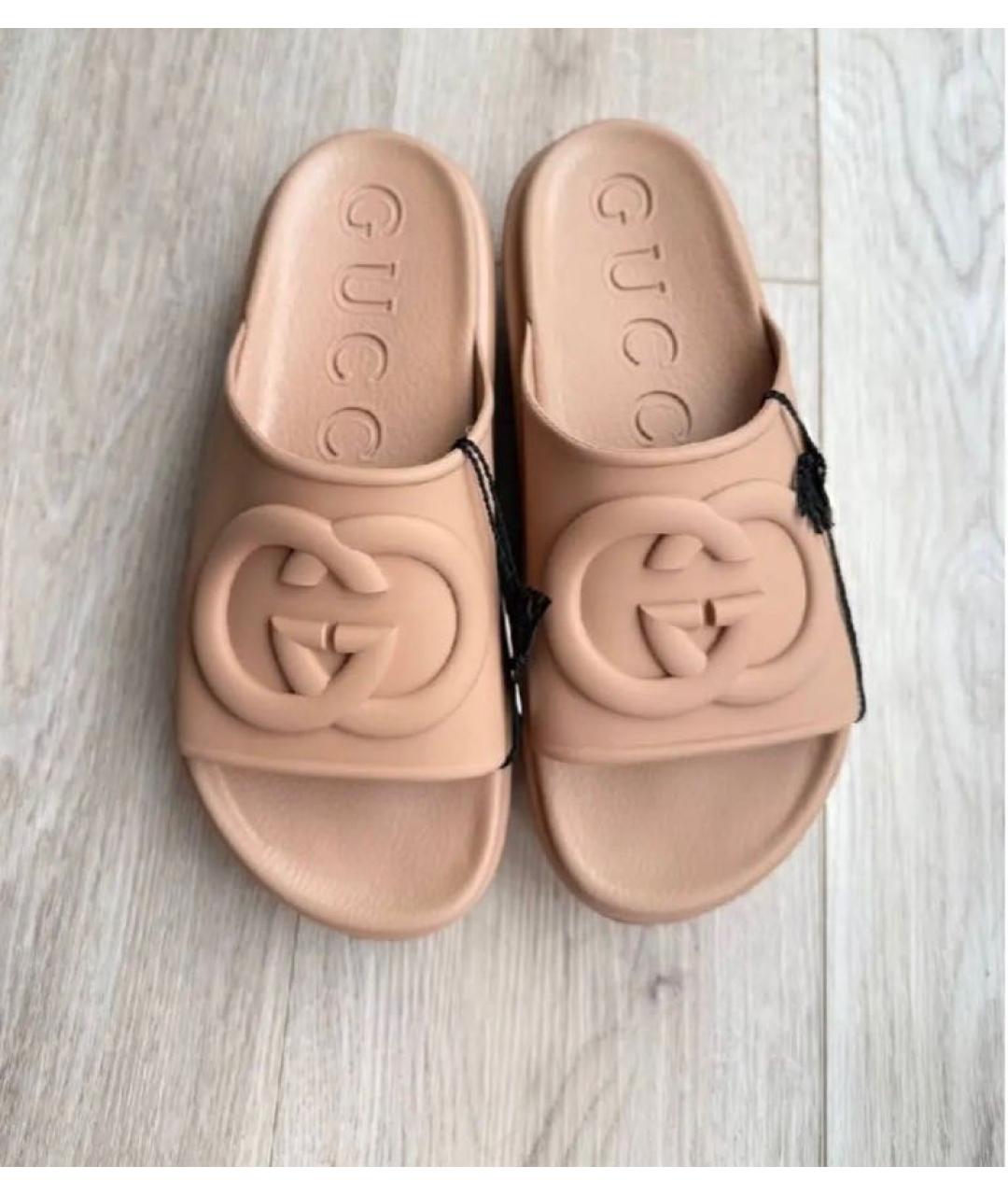 GUCCI Бежевые резиновые шлепанцы, фото 2