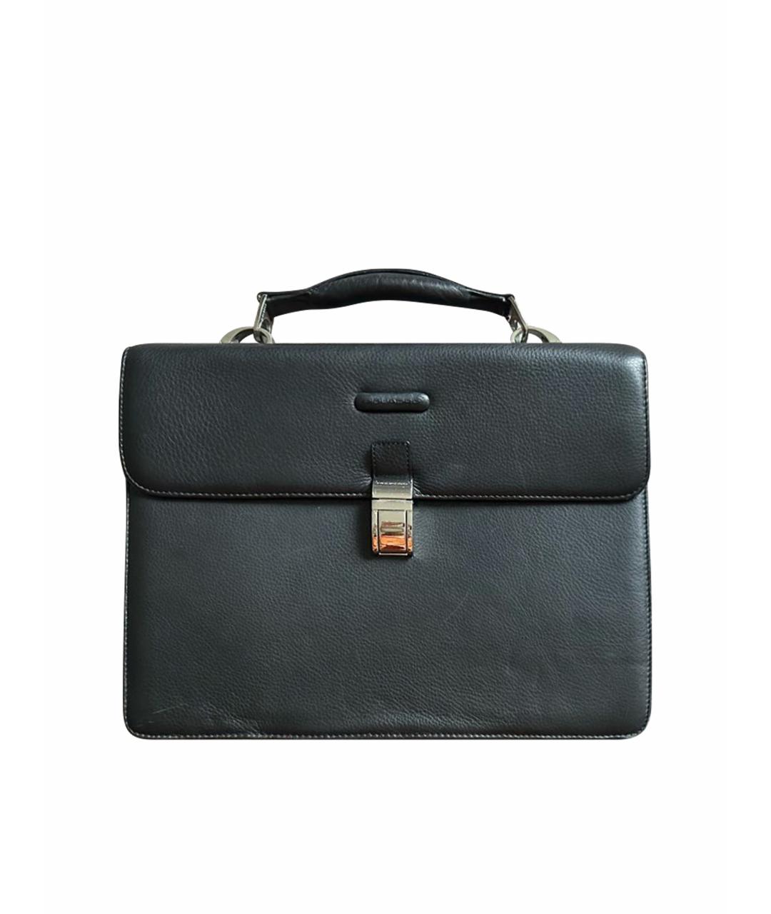 PIQUADRO Черный кожаный портфель, фото 1