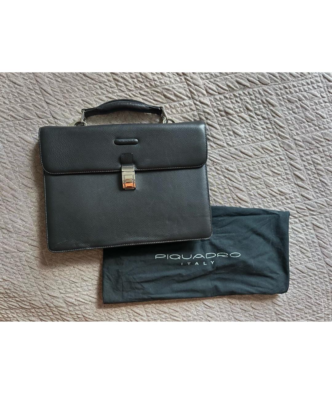 PIQUADRO Черный кожаный портфель, фото 5