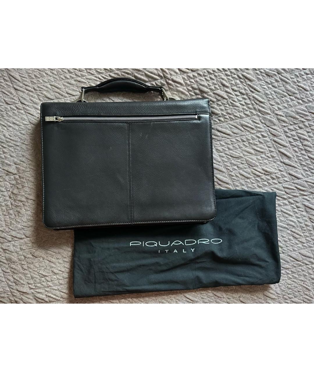 PIQUADRO Черный кожаный портфель, фото 3