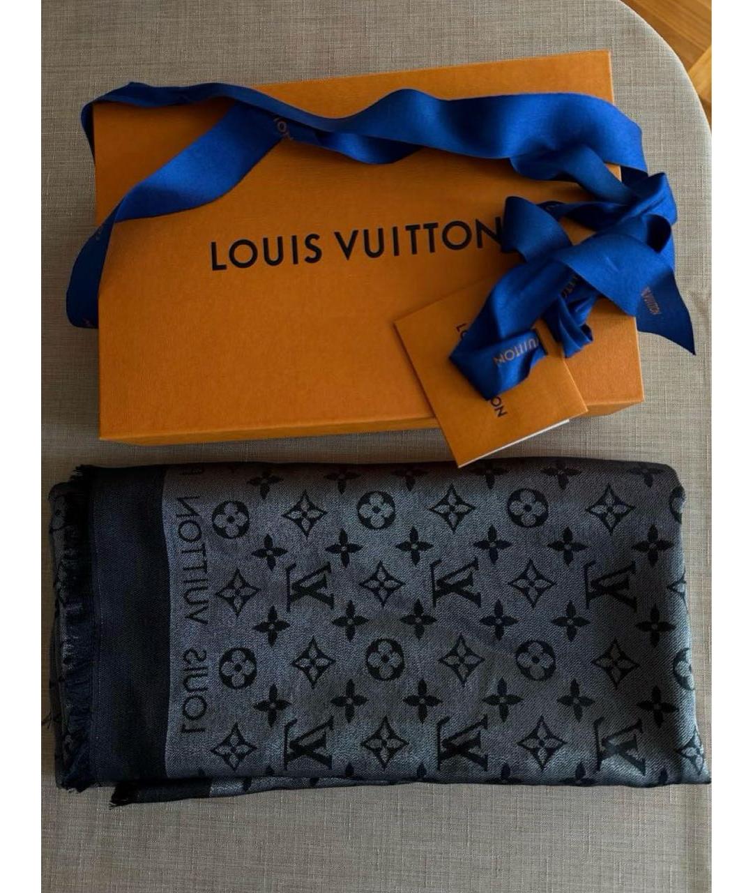 LOUIS VUITTON Черный шелковый платок, фото 4