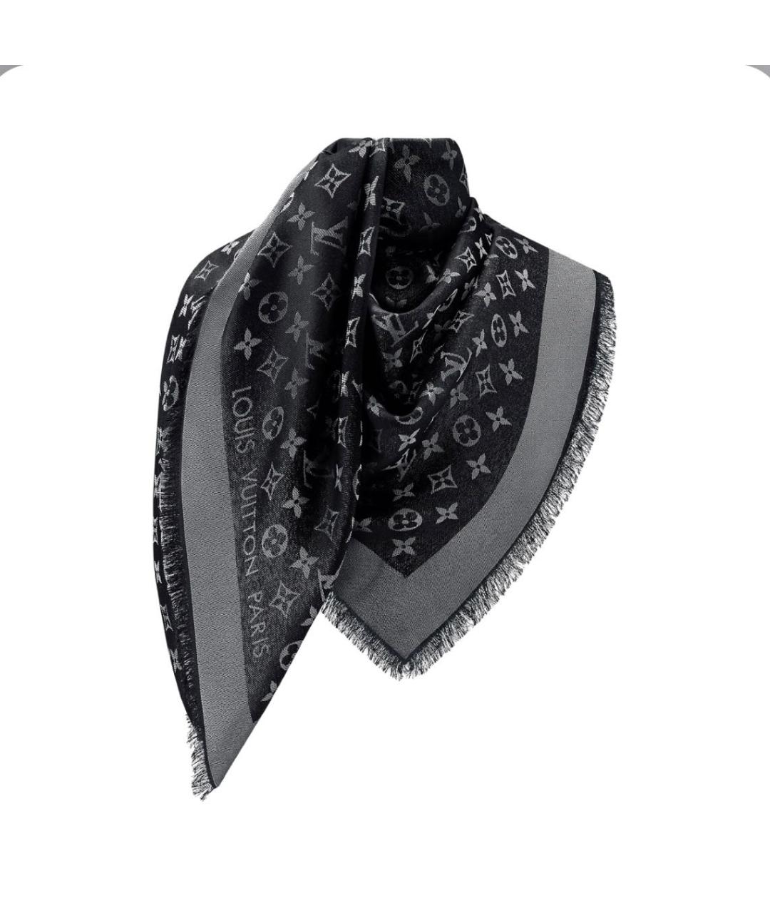 LOUIS VUITTON Черный шелковый платок, фото 6