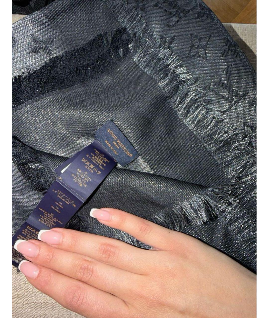 LOUIS VUITTON Черный шелковый платок, фото 5