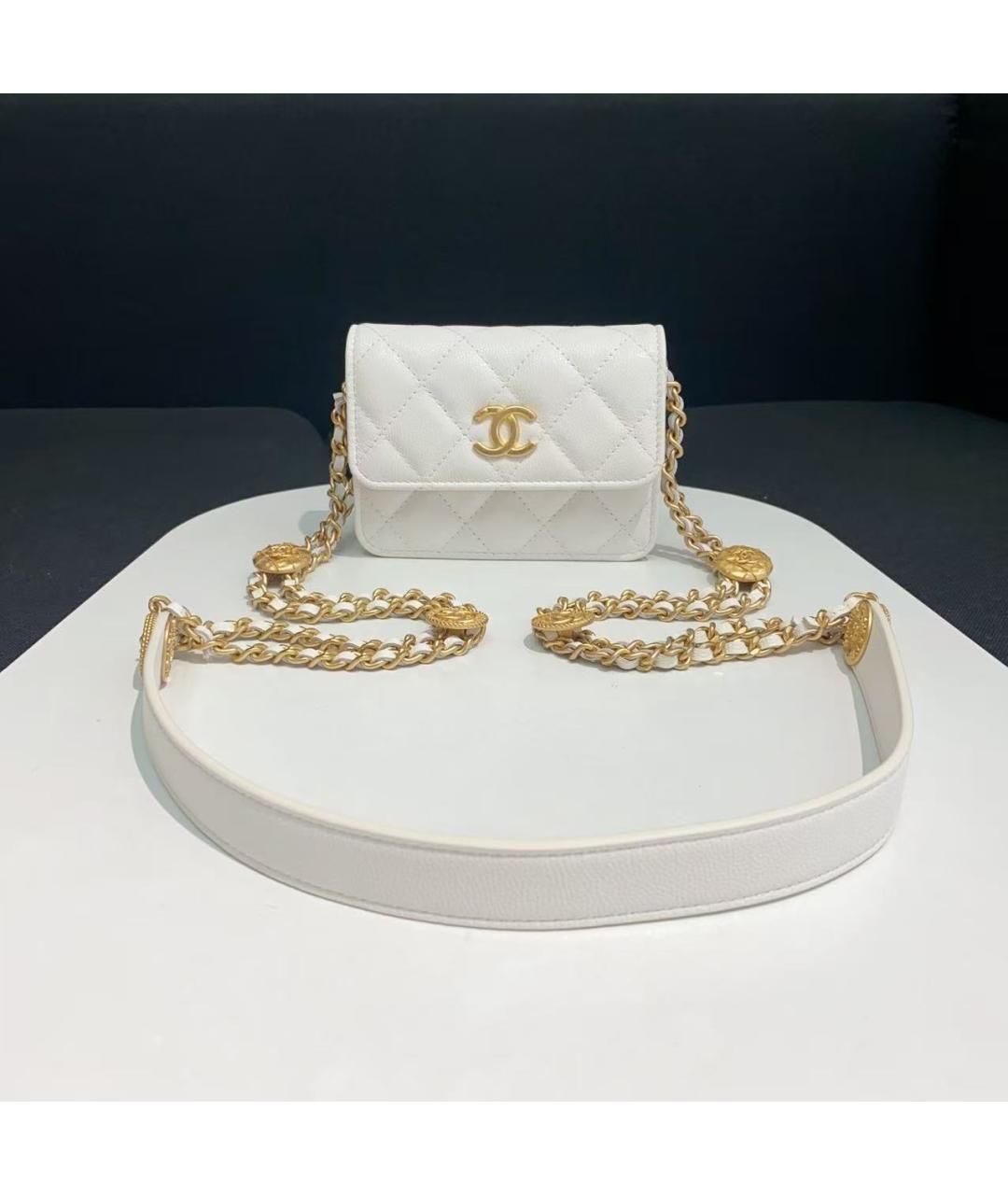 CHANEL Белая кожаная сумка через плечо, фото 6